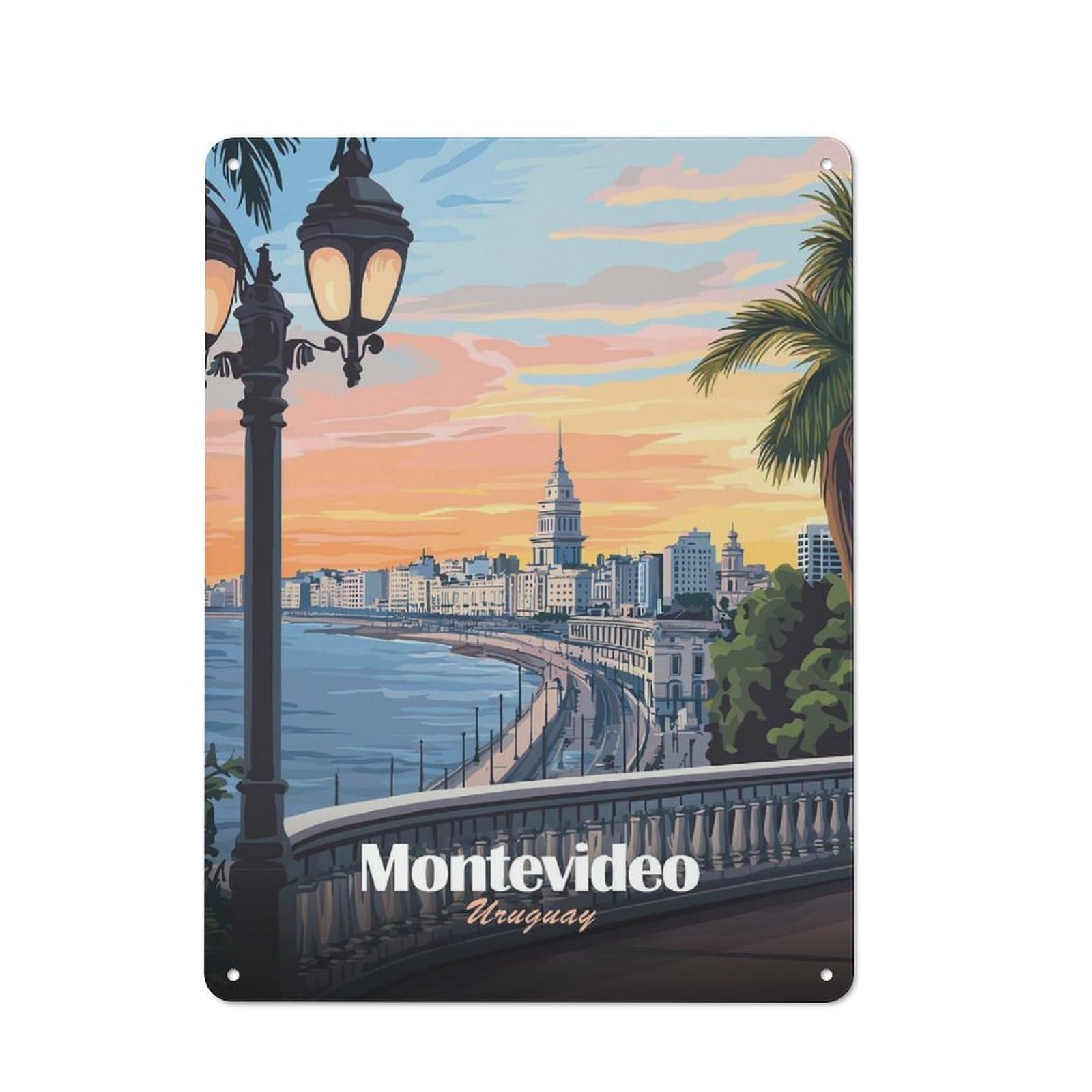 Junmoney Style-9 Tin Wall Plaque 40X30cm With Montevideo Uruguay Cityscape Travel For Workshop Wall, Housewarming Wall Decor For People Furnishing Workshop