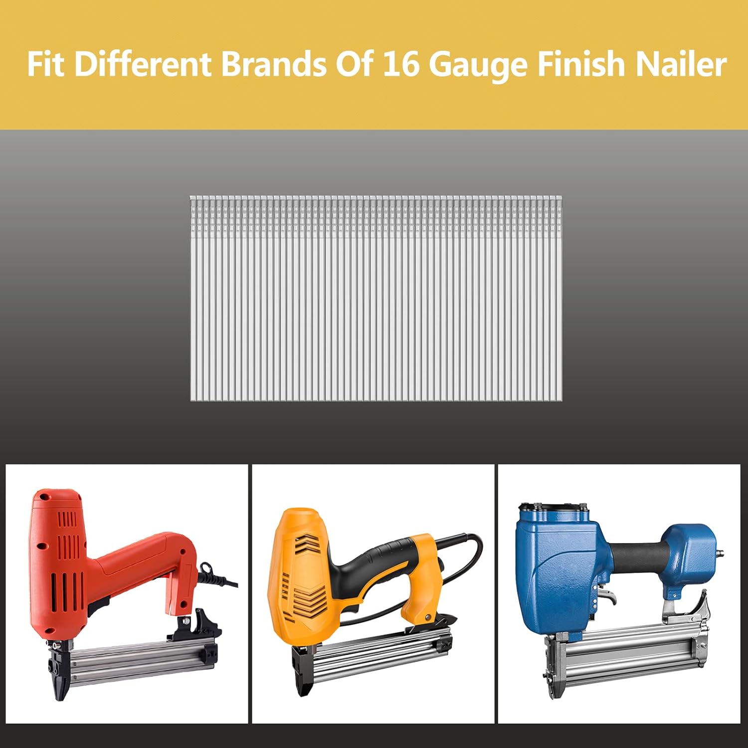 16 Gauge Straight Finish Nails,1-1/4", 1-1/2", 2", 2-1/2", Project Pack for Pneumatic, Electric Finish Nailer or Nail Gun (304 Stainless Steel)