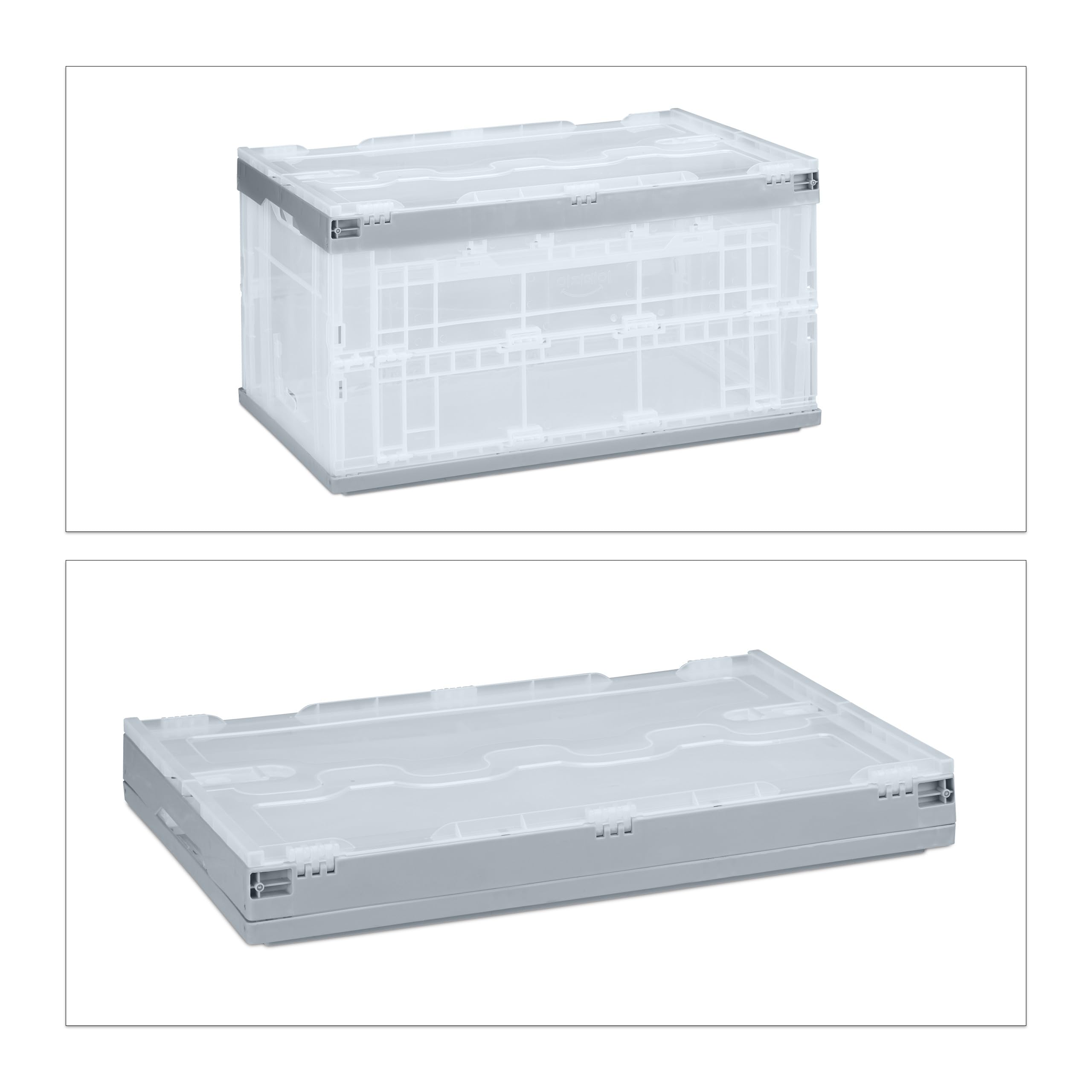 Relaxdays 8 Cajas de Almacenaje con Tapa Plegables, Plástico, 31.5 x 59.5 x 39.5 cm, Transparente y Gris
