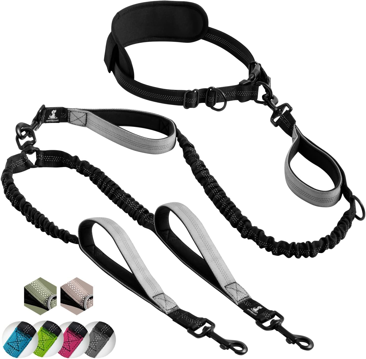 Hcosmy Hands Free Double Dog Leash – Dual Dog Leash for Medium and Large Dogs – Dog Leash for 2 Dogs with Padded Handles, Reflective Stitches, No Pull, Tangle Free (Grey)