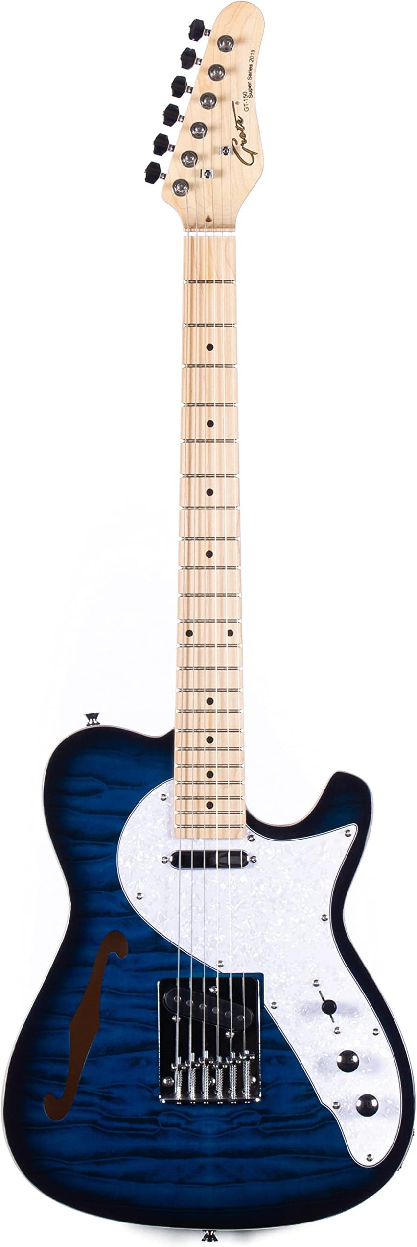 Electric Guitar Semi-Hollow Body Single F-Hole Printed Tele Style Guitar Full-Size Basswood with Canadian Maple neck Chrome Hardware