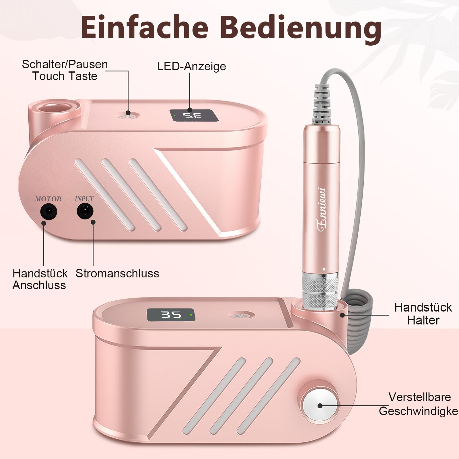 Nagelfräser - Elektrische Nagelfeile Maniküre Pediküre Set , Nagelfräser Maniküre, Fräser für Gelnägel und Acrylnägel, 35000U/M, Set mit 6 Fräsen, Rose