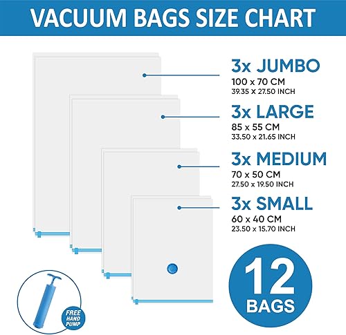 Miniatura 3 de 12 bolsas de almacenamiento al vacío que ahorran espacio, bolsas de almacenamiento selladas al vacío (3 jumbo, 3 grandes, 3 medianas3 pequeñas), con