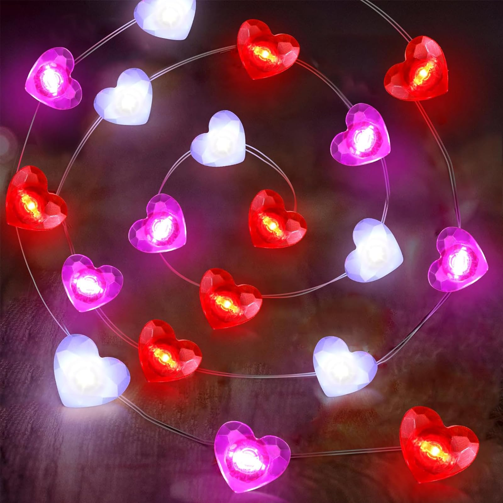 ENLACE LED Fairy Lights with Hearts, 2 m, 20 LEDs, Red White Purple, Heart Fairy Lights, Battery Operated for Valentine's Day, Wedding, Anniversary, Indoor, Party Decoration โ image 1