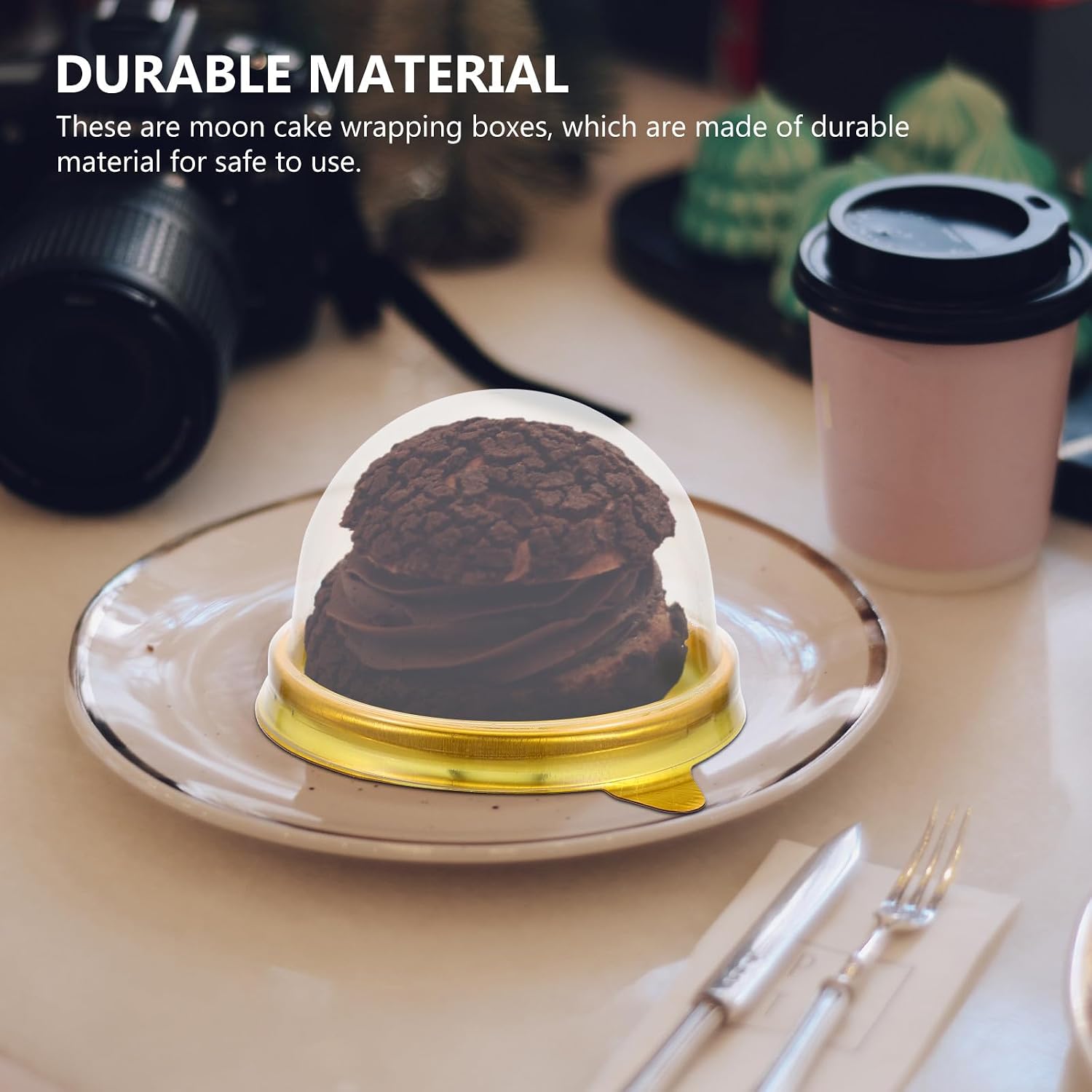100Pcs Dome Cake Containers Baking Packaging Boxes for Moon Cake and Pastry Gold Base Mini Wrapping Boxes for Bakery and Home Use