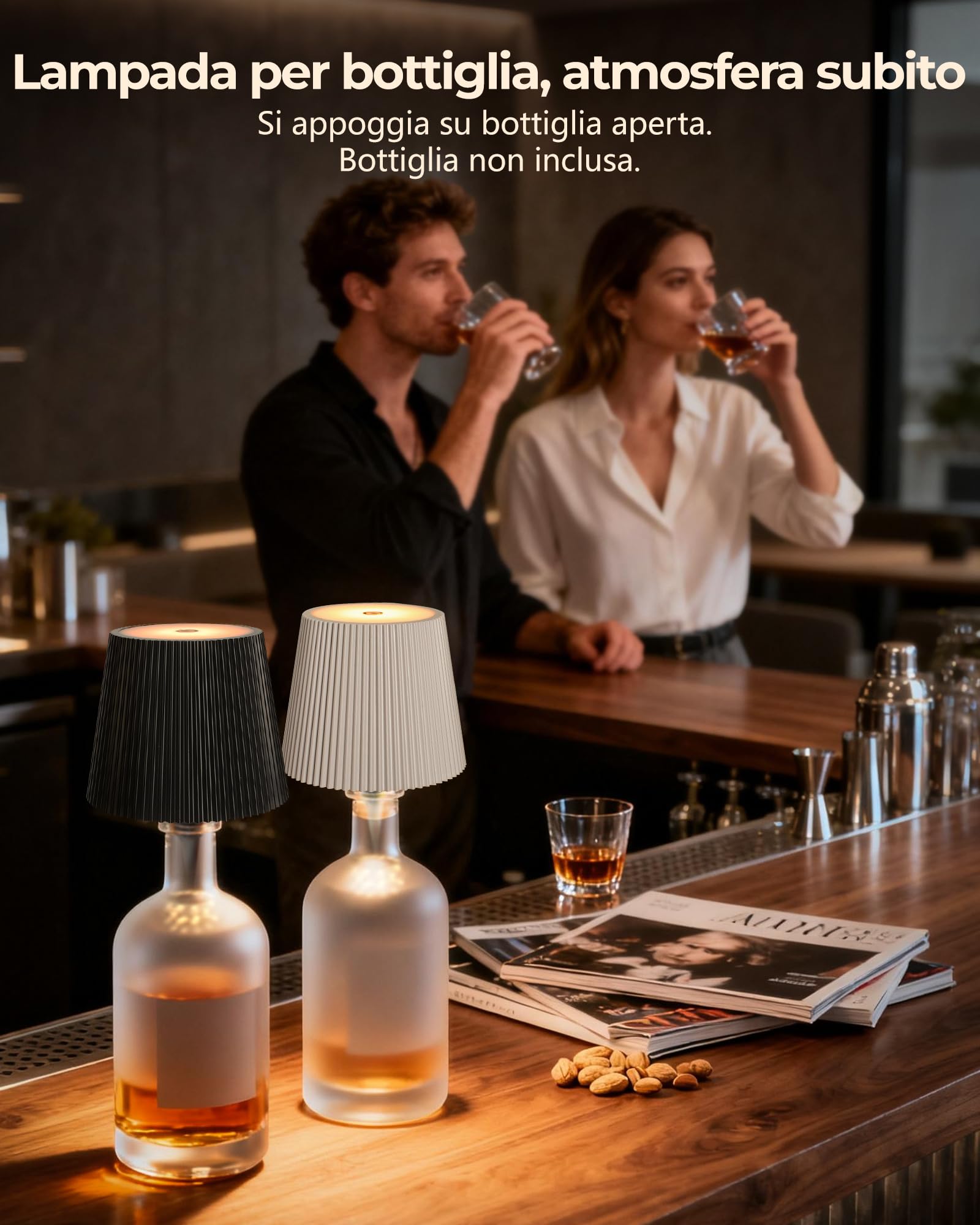 Beaeet Lampada per Bottiglia LED Oro Senza Fili, Touch Dimmerabile 3 Colori, Ricaricabile USB-C, Decorativa per Casa Terrazzo Campeggio Feste Regalo