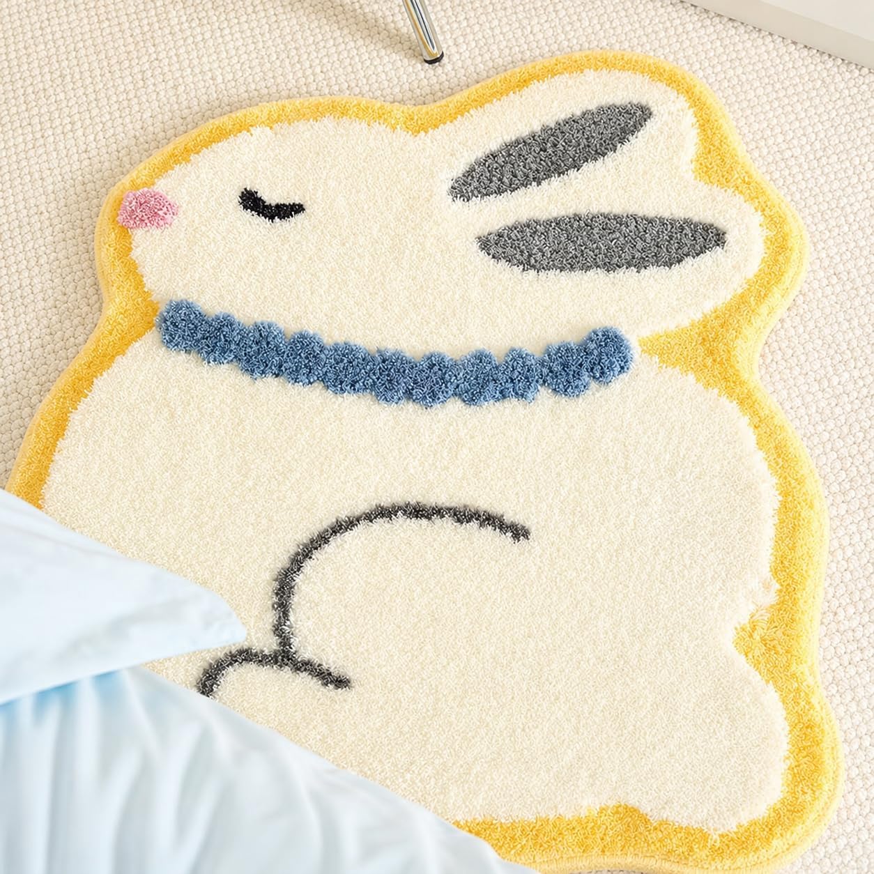 Kids Rabbit Rug, 20 x 26 Inch Microfiber Non-Slip Floor Mat, Cream White Bunny Area Rug for Nursery, Bedroom, Playroom, Soft Decorative Carpet for Kids Room