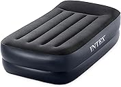 Intex Raised Airbed Mattress with Built-in Pump, Dura-Beam Plus Pillow, Twin - Portable Inflatable Luxury Blow-Up Bed for Adults, Camping, Guests