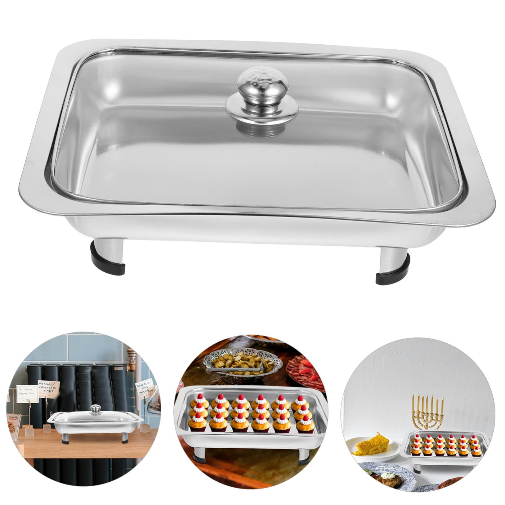 Protege Alimentos y Evita Suciedad Bandeja Rectangular con Tapa para Buffet de Acero Inoxidable Adecuado para Exhibición en Tiendas y Comedores