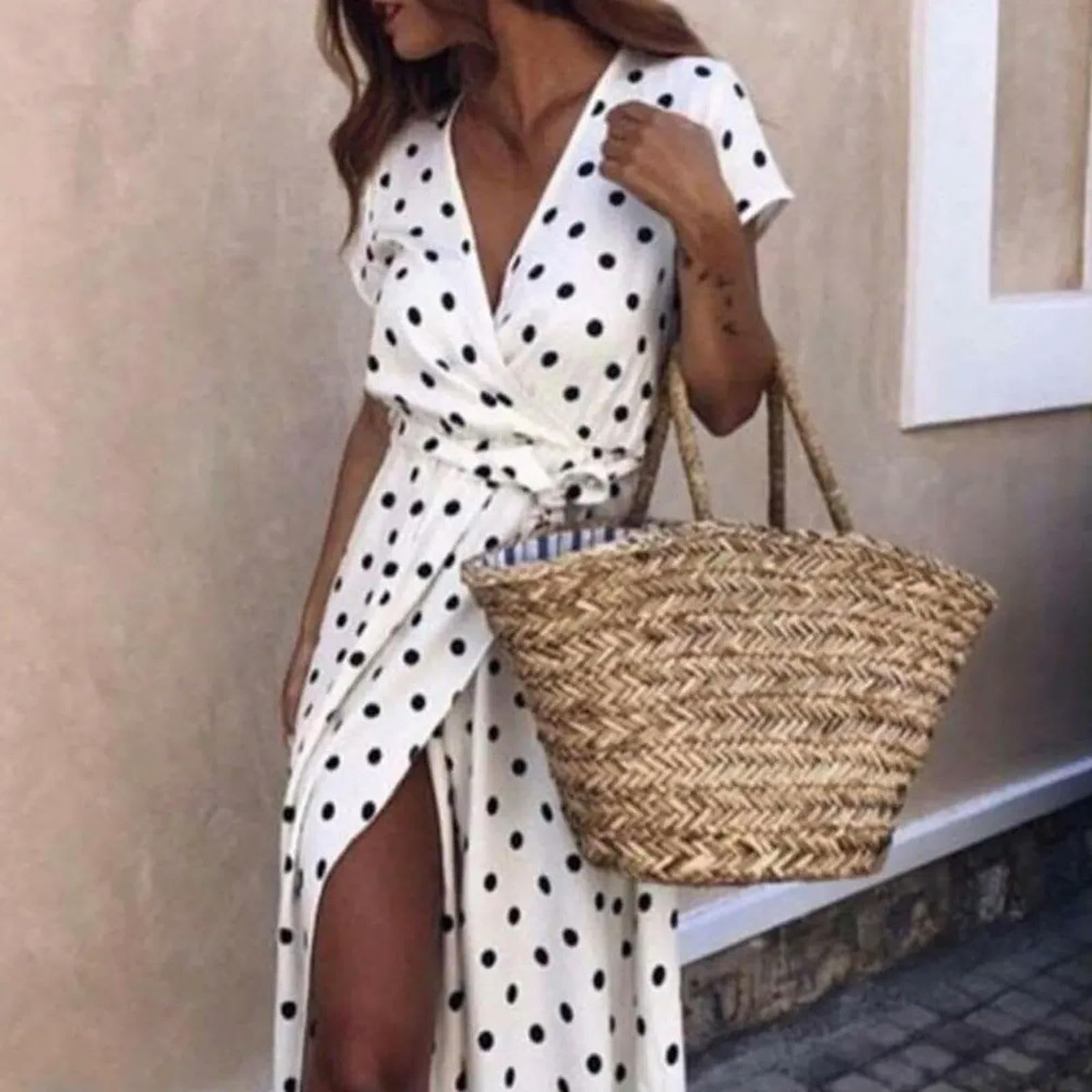 Vestido Largo de Verano con Abertura para Mujer, Vestido Playero de Lunares, Maxi, Vestido de Fiesta de Noche, Largo hasta el Suelo, Vestido Hobo de Playa