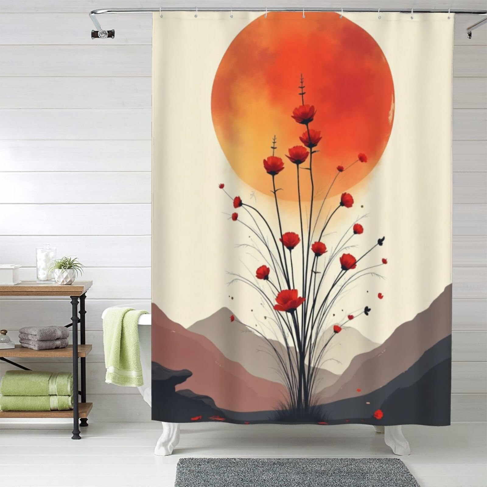 Rideau de douche coquelicots 152x183 cm en tissu lavable n°34