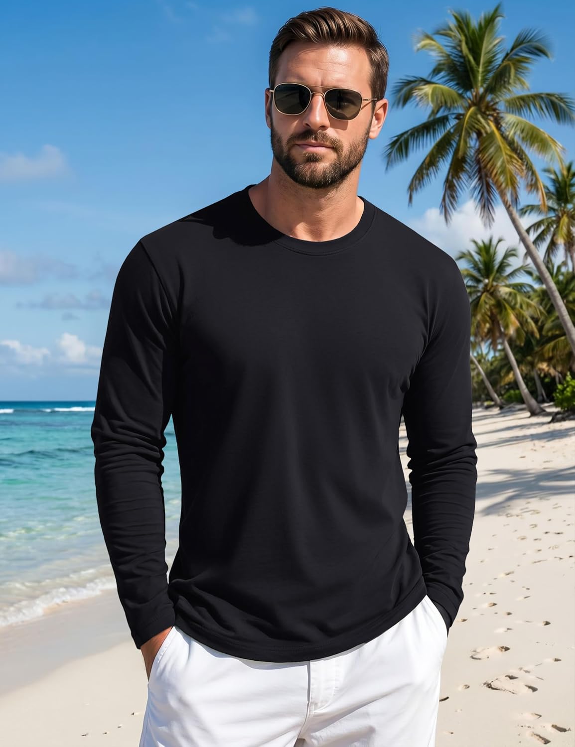 MAGNIVIT Men's Shirts Long Sleeve Cotton T-Shirt Crew Neck Midweight Tees Classic Basic Casual Tops Plain Soft Shirt