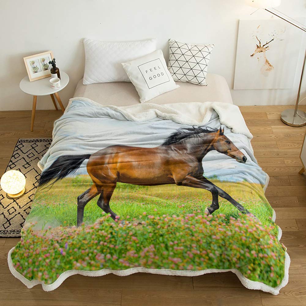 Manta de forro polar 3D de caballo, ideal para sofá de cama, ideal para niños y adultos, 49 x 59 cm, color beige 39