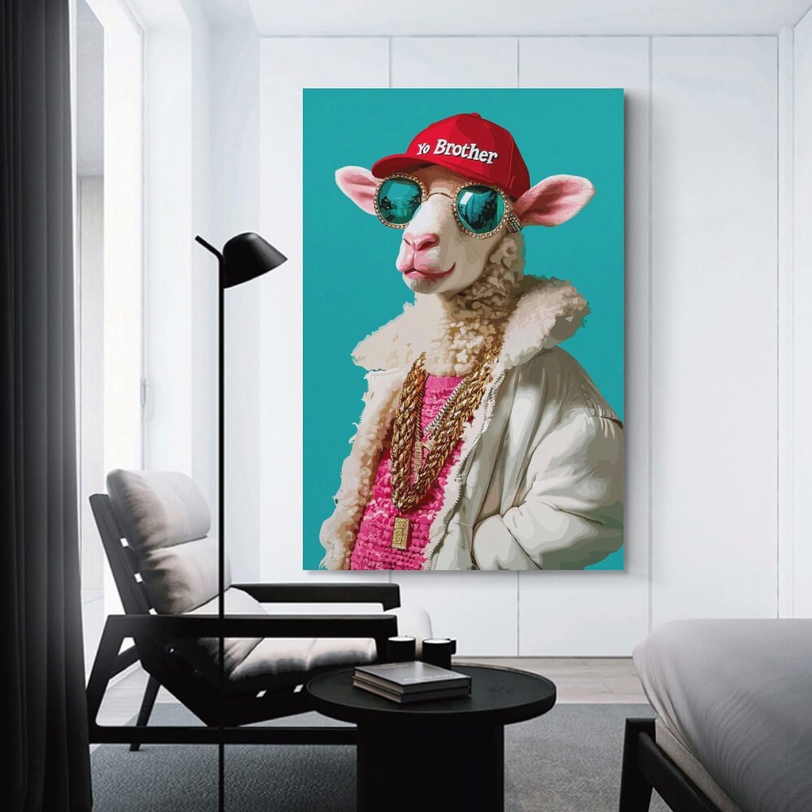 Junmoney Hipster Sheep Hanging Wall Art 24x36inch(60x90cm), for New Homes, Bedrooms Or Workspaces, Thoughtful Wall Decor for Art Lovers