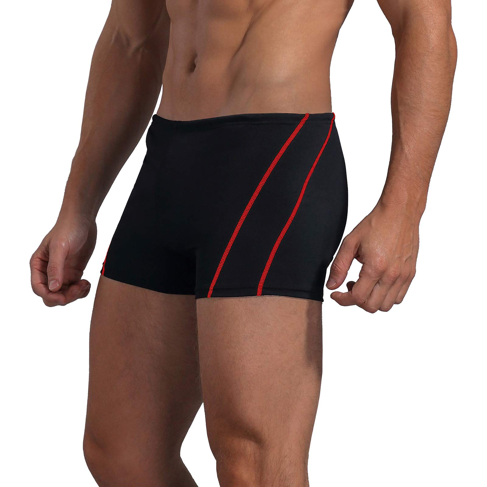 Easyglide Square Leg Suit Mens Comfortable Swimsuit for Polyester PBT Fabric (Black&Red, 40)
