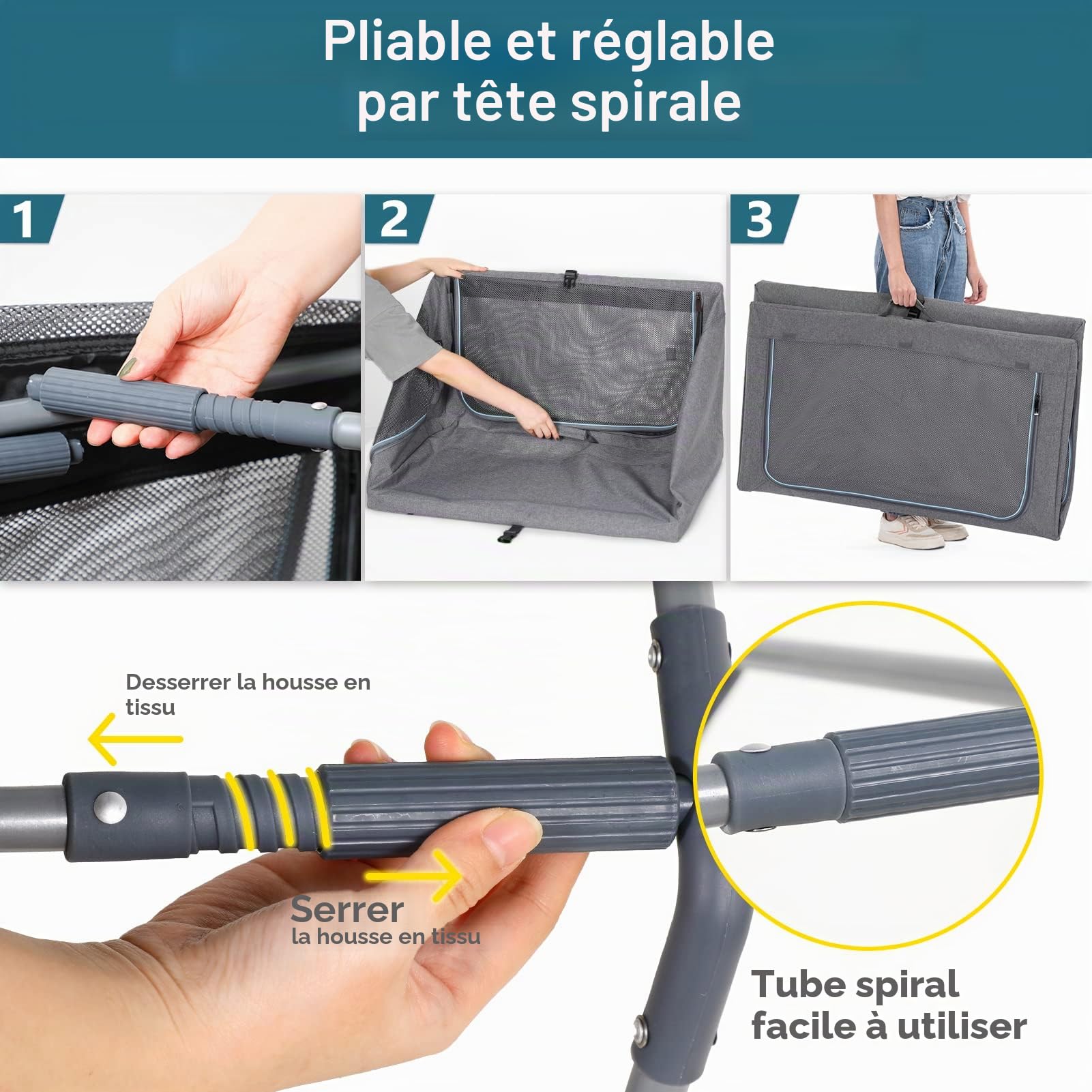 Petsfit Cage Portable pour Chien avec Tapis épais, Caisse de Transport pour Chien Manchon en Tissu réglable, Portes en Maille Respirante, M, Gris