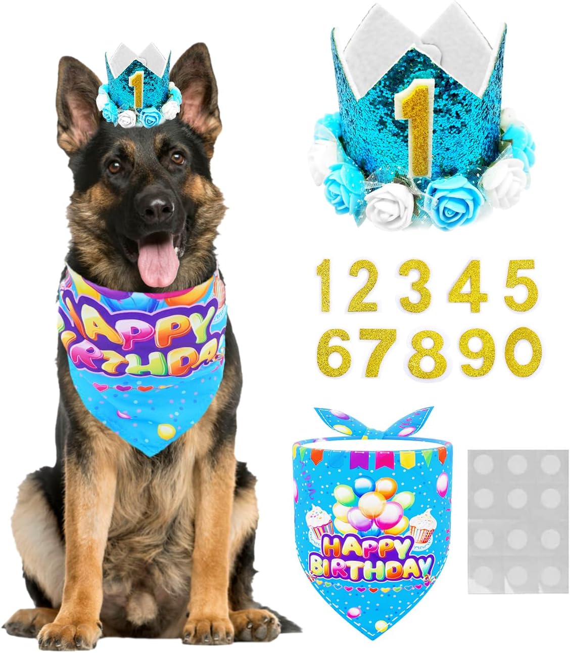 Blue Flower Crown Pet Birthday Hat Banadana Reusable Cat Dog Headwear Caps Adorable Princess Headdress Grooming Supplies Pet Party Celebration Decoration