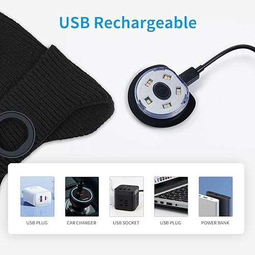 Miniatura 5 de Gorro con luz y orejeras, recargable por USB, gorro de invierno con luces LED, regalo