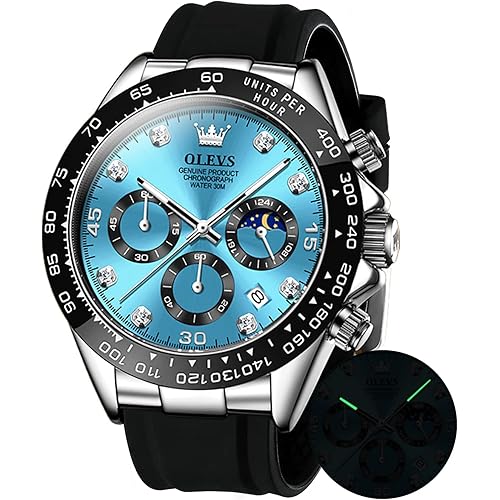 OLEVS Men's Watches Chronograph Multifunction Sport Silicone Luxury Diamond Moon Phase Quartz Male Watch Waterproof Wrist Watch
