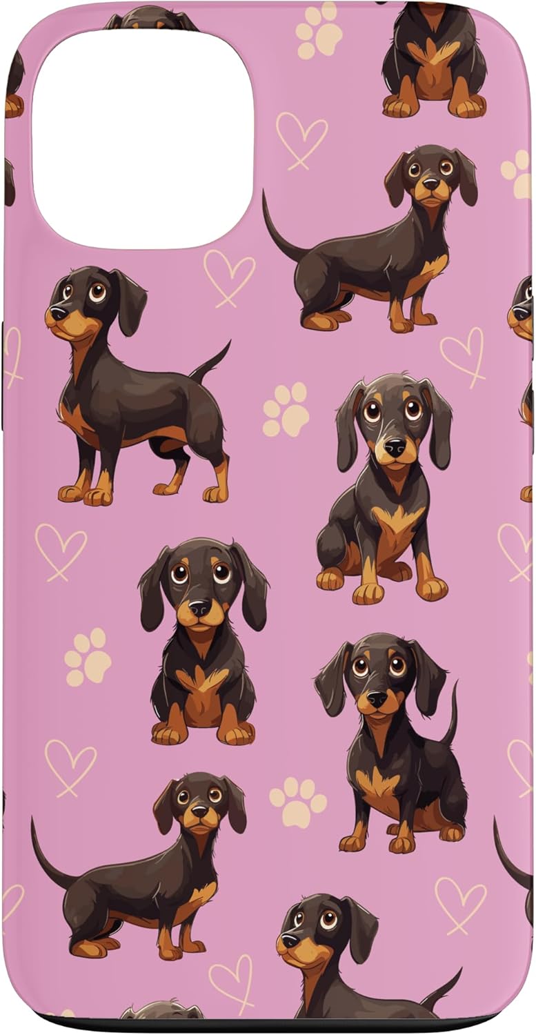 Cute Weiner Dog Breed Dachshund with Paws Hearts Theme Case for iPhone 13