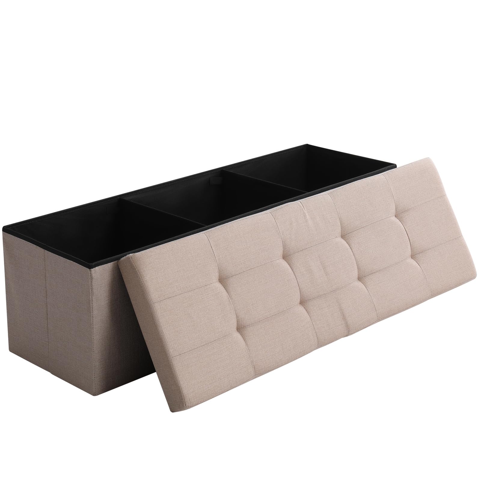 Storage Ottoman Bench Foldable Footrest Foot Stool, 45" Fabric Beige