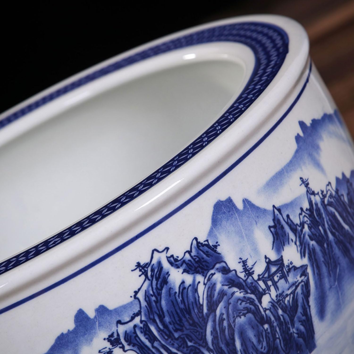 Zestaw 1 niebiesko-białej porcelany dekoracyjna doniczka w kształcie lotosu, ceramiczna hydroponiczna doniczka na kwiaty, ceramiczna doniczka na rośliny S, biały-22 x 15 cm