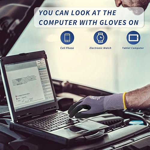 Miniatura 2 de Guantes de trabajo con revestimiento de nitrilo de microespuma, 6 pares, nailon de punto sin costuras, puntos en la palma, guantes de agarre de