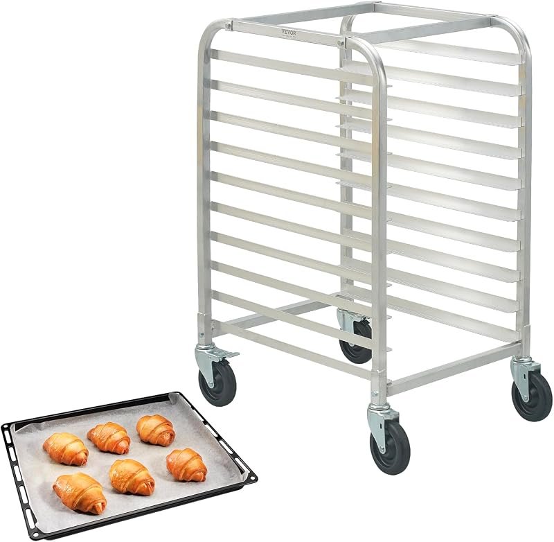 VEVOR Estante para panecillos de 10 niveles, carrito de almacenamiento de aluminio con ruedas de freno, estantes de panadería comercial para hoja media y completa, estante rápido para cocina hogar, equipo para hornear pan, 26 pulgadas de largo x 20,3 pulgadas de ancho x 39 pulgadas de alto