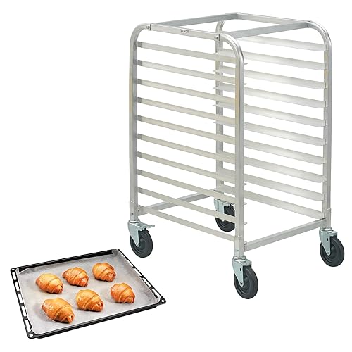 VEVOR 10-Tier Bun Pan Rack, Aluminum Racking Trolley Storage with Brake Wheels, Commercial Bakery Racks for Half & Full Sheet, Speed Rack For Kitchen Home, Bread Baking Equipment, 26"L x 20.3"W x 39"H