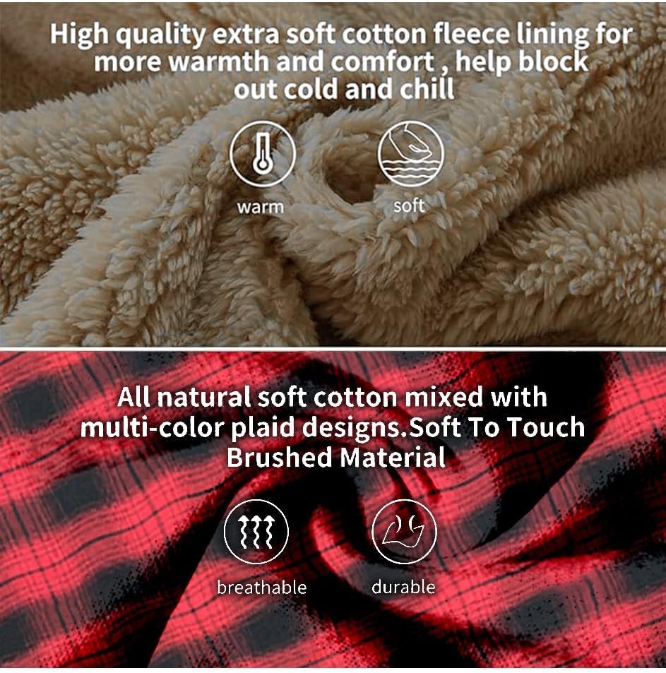 Big and Tall Flannel Jacket for Men Plaid Fleece Hoodie Zip Up Sherpa Lined Winter Coat, 2XL-8XL Plus Size - Image 6