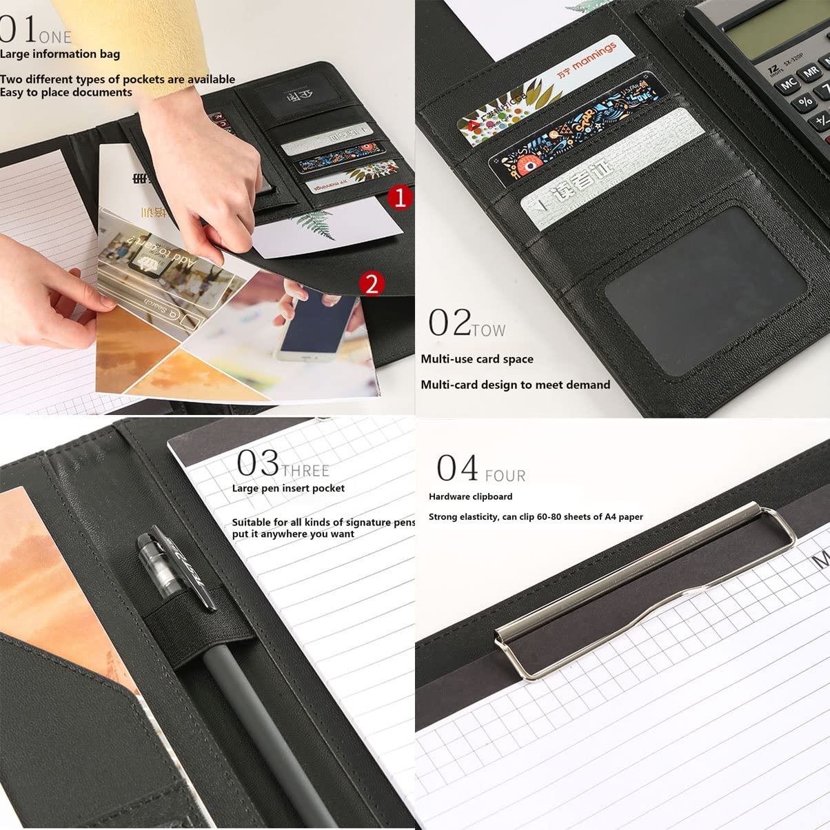 Schreibmappe A4, Portfolios Portfolio PU-Leder Padfolio Binder Business Planner Dateiordner Lebenslauf-Dokumenten-Organizer im Briefformat für Frauen Männer