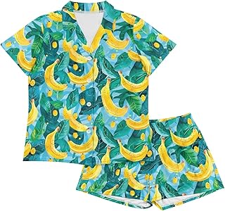 Pajamas Women's Sleep Set Short Sleeve Button Down Loungewear Two-Piece Shorts with Pockets