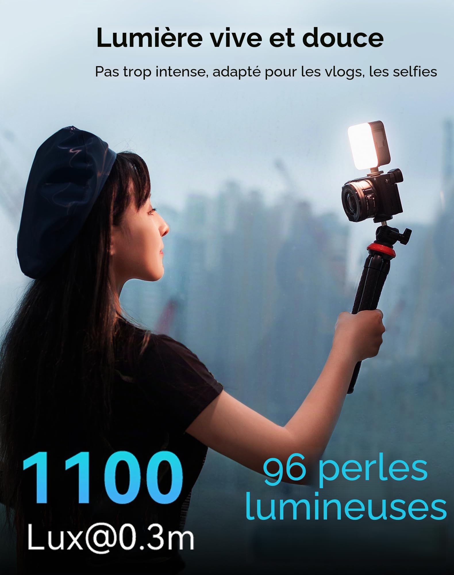 SMALLRIG P96 Lampe Vidéo LED, Lumières LED pour Camera Portable, 96 Perles LED pour Éclairage de Vidéographie Photographique, Panneau Rechargeable 2200mAh CRI95 + 2700-6500K avec 3 Cold Shoe - 3286B