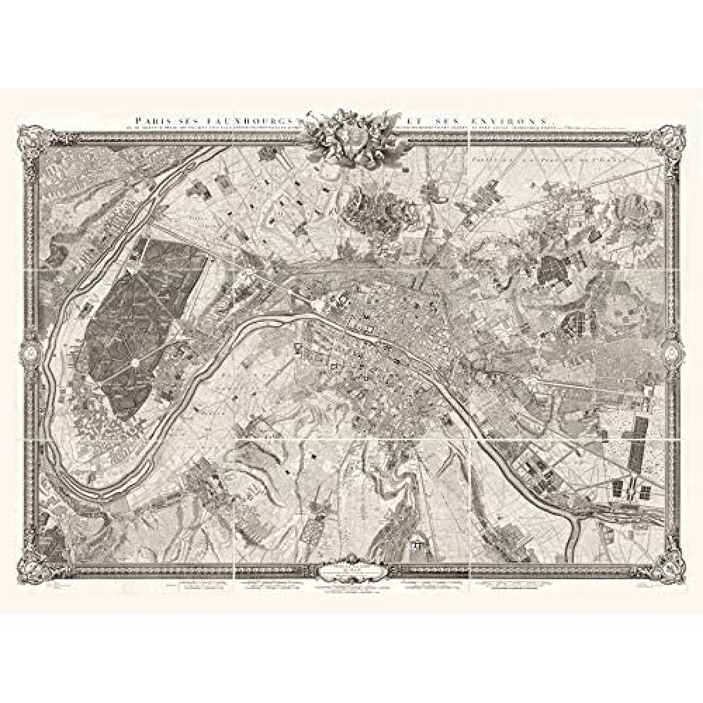 Map Roussel 1731 Map City Paris France Suburbs Art Print Canvas Premium Wall Decor Poster Mural