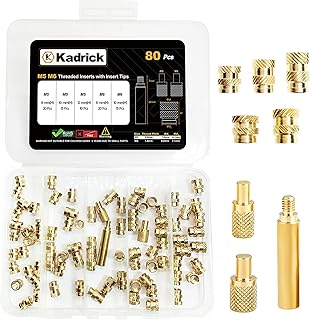 Kadrick 80 Pcs M5 M6 Threaded Inserts for Plastic with Heat Set Tips,M5 & M6(8mm-12mm Hight) Heat Heat Set Inserts Kit,Brass Inserts for 3D Pringting