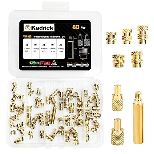 Miniatura 55 de Kadrick Kit surtido de 420 piezas de insertos roscados M3 M4 M5 para componentes de impresión 3D, tuercas moleteadas de latón métrico, inserción por