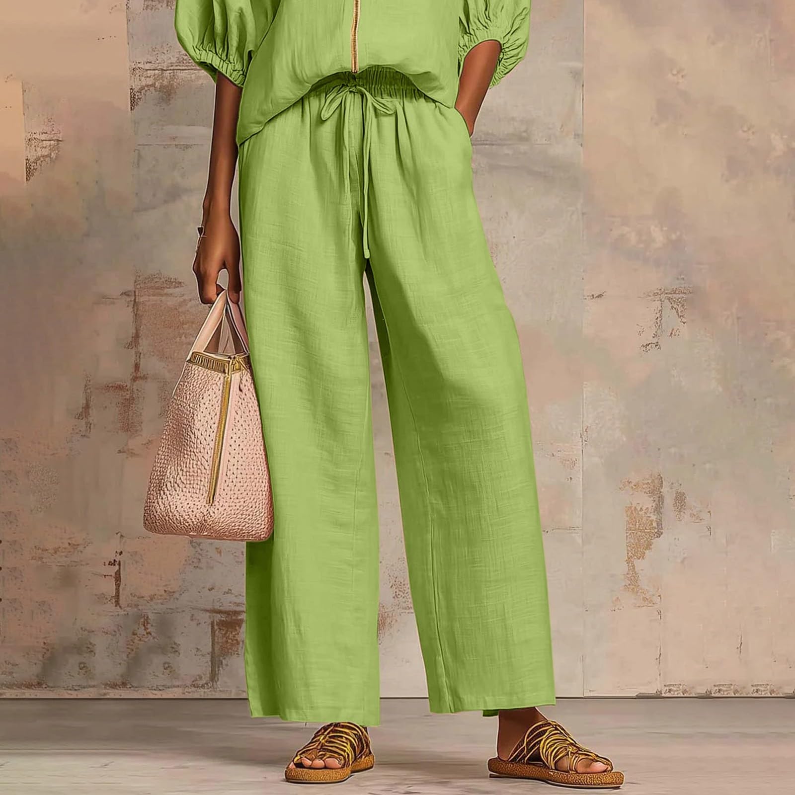 Conjunto Mujer Verano 2 Piezas Moda raje de Primavera Ligero Chndal Blusa Pantalones Ropa Playa Vacaciones Deportivo Casa Trabajoconjunto de mujerVerstil y fcil Combinar
