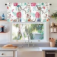 Vista 229 de VOGOL Cenefas con patrón de pájaros para ventanas de cocina, cenefa texturizada de lino con estampado floral y pájaros para ventanas pequeñas