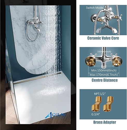 Miniatura 5 de Aolemi Juego de grifo de ducha expuesto cromado pulido de 8 pulgadas, cabezal de lluvia de mano, boquilla de ducha, 2 manijas cruzadas, montaje en