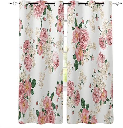 Amazon カーテン 花柄 桃色 ピンク バラ 緑 カーテン遮光 セットカーテン 断熱 節電対策 防寒 一人暮らし 洗濯可 9サイズから選ベる 祝日プレゼント 幅135cm 丈245cm １枚 2枚組 カーテン オンライン通販