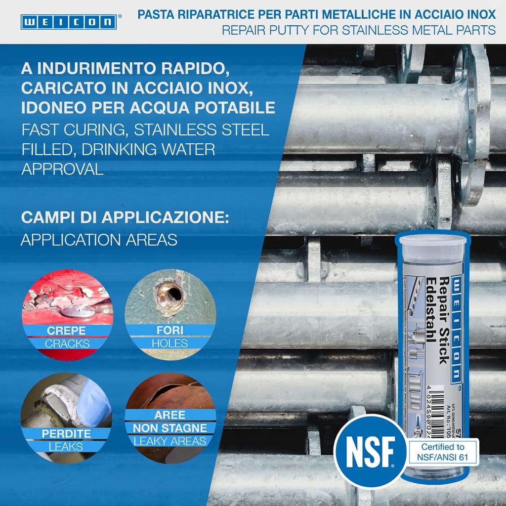 WEICON Barretta Acciaio Inox, Adesivo Epossidico 2 Componenti per Acciaio Inossidabile, 57g