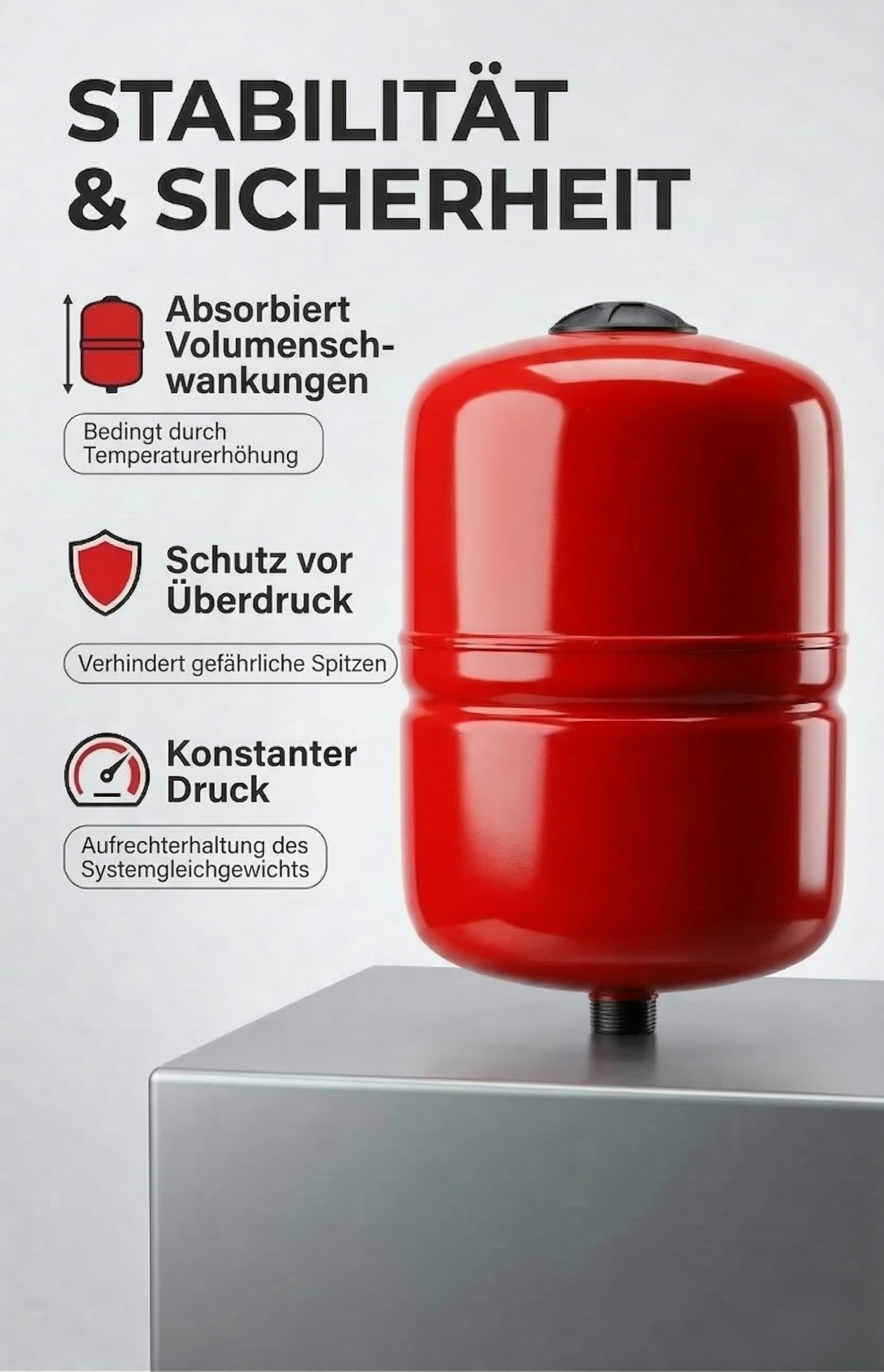 Ausdehnungsgefäß 80 l für Heizung und Klimaanlage, roter Membran-Druckbehälter mit Standfuß, G3/4 Zoll, für geschlossene Heizungs- und Klimaanlagen