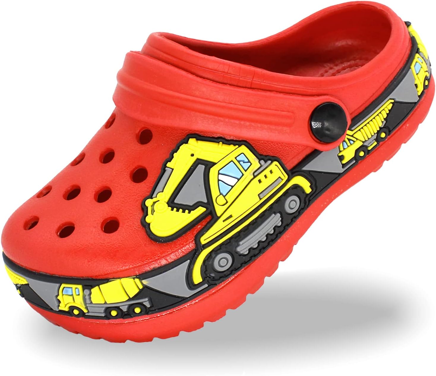 Toddlers Cute Cartoon Excavator Racecar Pattern Boys Girls Clogs Slip On Lightweight Breathable Kids Sandals Non Slip Indoor Outdoor Beach Pool Shower Slippers Shoes
