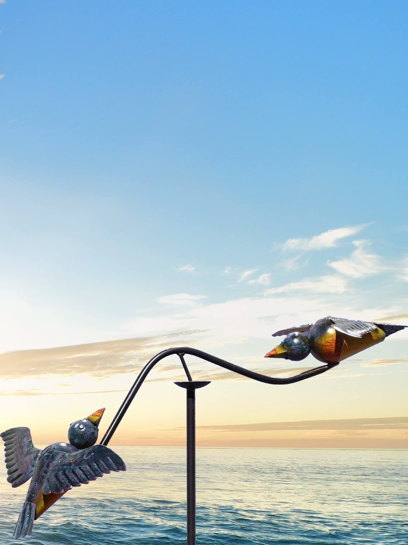 Pommerntraum ®| Windspiel Vogelwippe Metallwindspiel Gartendeko Vogel Vögel | Gartenpendel Gartenwippe Gartenstecker Gartenkunst Unruhe Vögelchen Vogelskulptur Windornament Gartenpoesie (BLAUE VÖGEL)