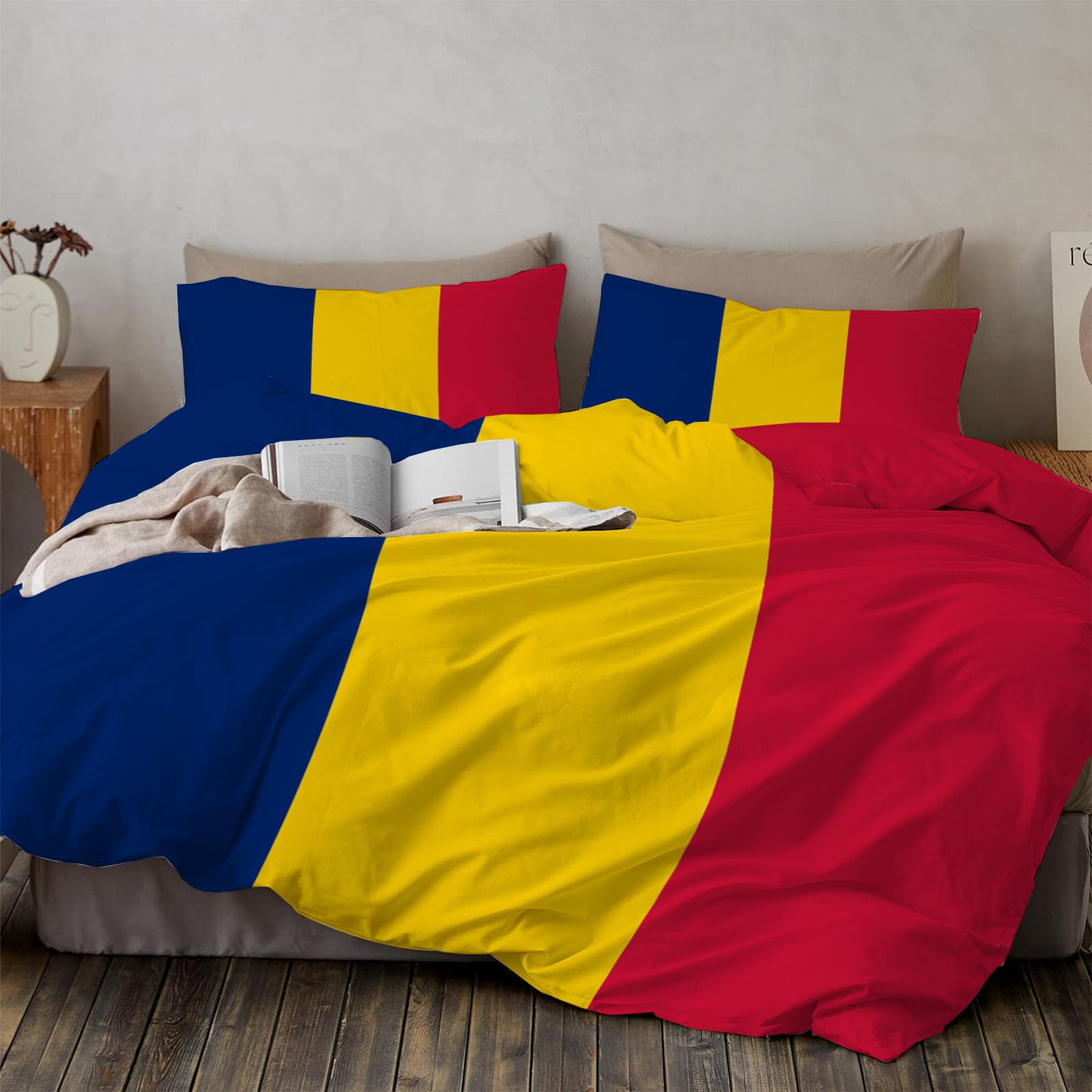 Housse de Couette Drapeau Tchad Parure de Lit Motif National 240x260cm Déco Chambre Enfant Adulte