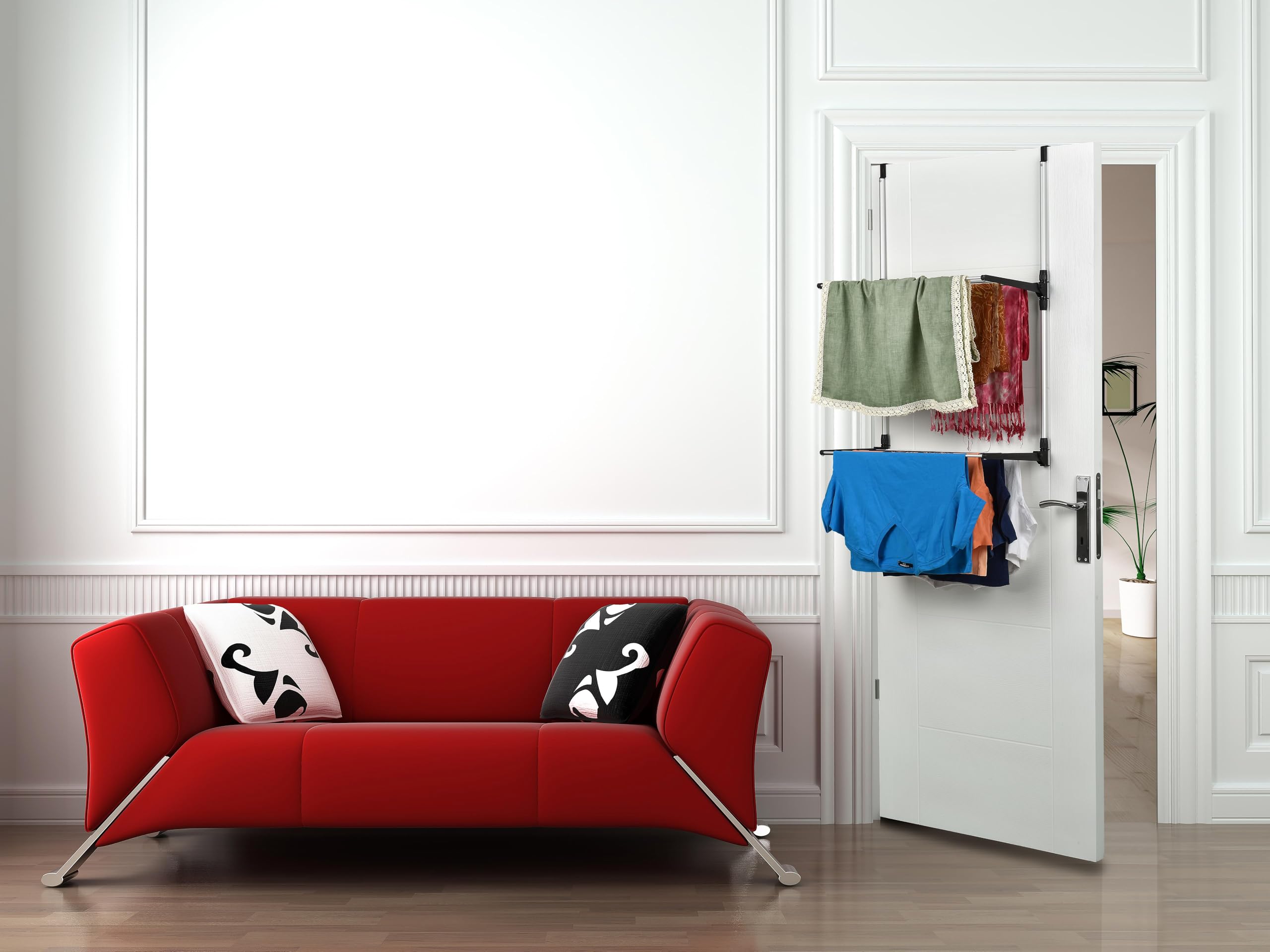 Stainless Steel Over The Door 2-Tier Laundry Drying Rack, Foldable Hanging Clothes Dryer Rack for Bathroom, Wall and Door