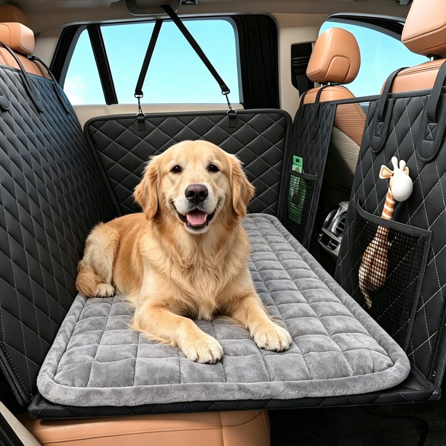 Nobleza – Tappetino per Cani sul Sedile Posteriore, Antiscivolo Grigio – Adatto a SUV, Camion e prolunghe sedili – Tappeto da Viaggio per Animali – 125x58 cm