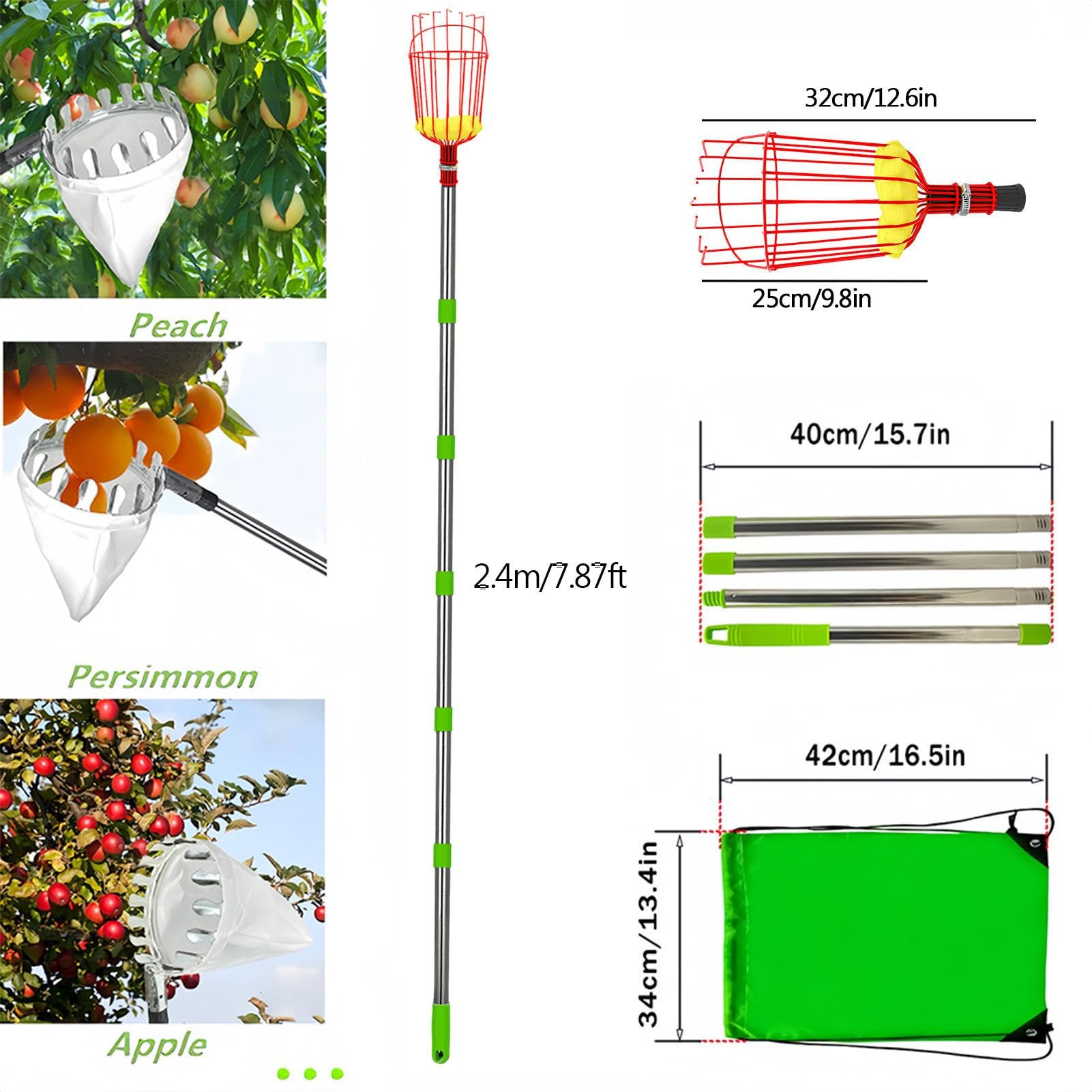 Perche de cueillette de fruits avec panier – Extension télescopique en