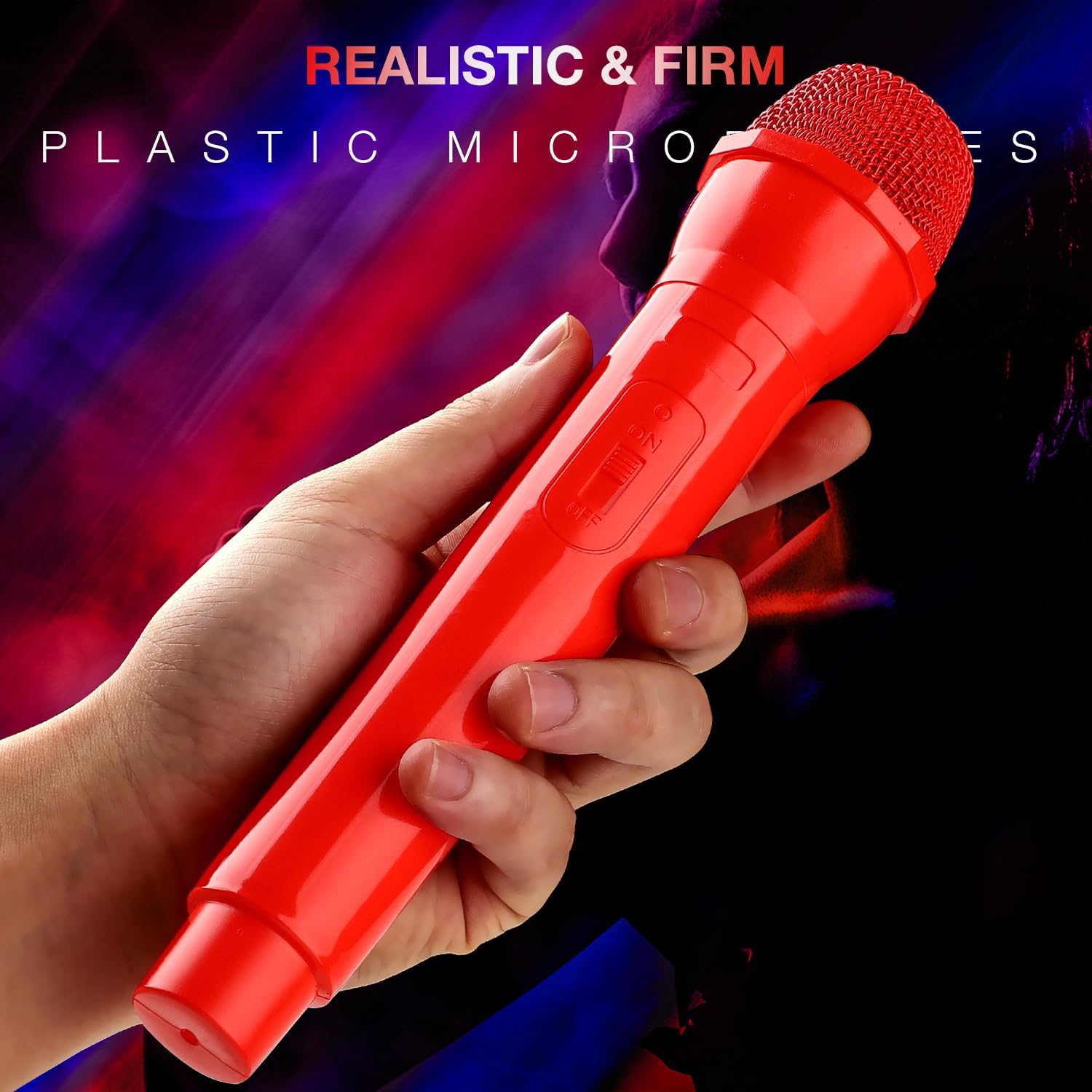 Facmogu 2PCS Fake Microphone Prop, Plastic Realistic Prop Microphone, Pretend Mics Simulate Speech Practice, Mic Prop for Karaoke Costume Role Play Christmas Cosplay Music Birthday Party Favors - Red - Image 3