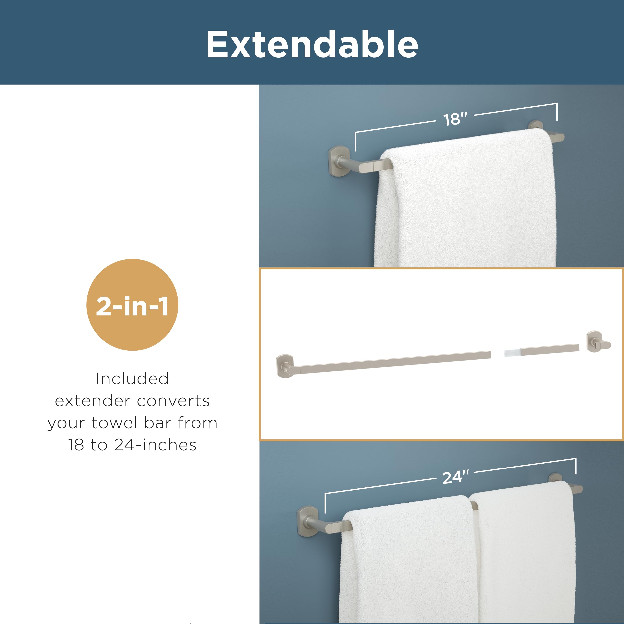 Franklin Brass GRNV64-SG Granville - Juego de Accesorios de baño de 45,7 cm, Barra de Toalla con Extensor, Soporte para Papel higiénico, Soporte para Toallas, Gancho para Toallas en Oro Satinado